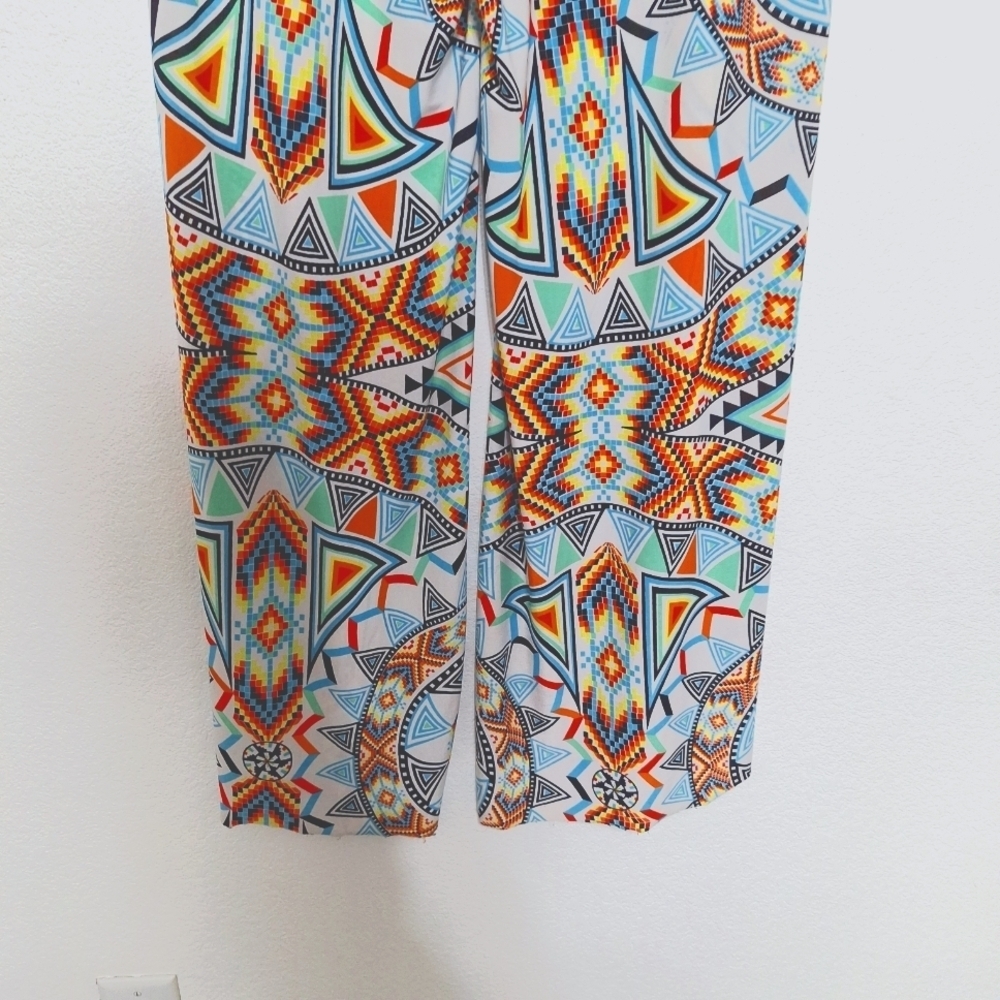 Always Multicolor Geometric Pattern Pull On High Rise Boho Wide Leg Pants Size L - Picture 8 of 12